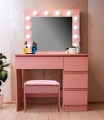 Aga Toaletní stolek se zrcadlem, osvětlením a el.zásuvkou + taburet Růžový