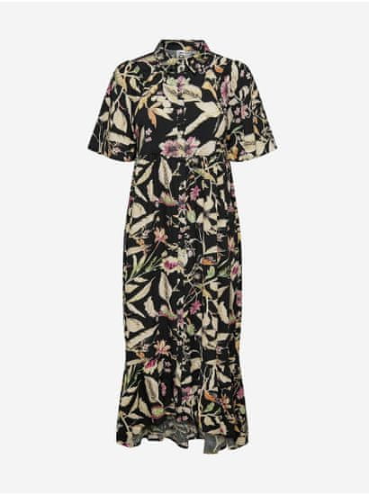 Jacqueline de Yong Černé květované košilové midišaty JDY Gaya