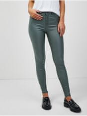 Jacqueline de Yong Zelené skinny fit koženkové kalhoty JDY New Thunder XS/32