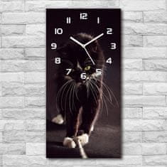 Wallmuralia Moderní hodiny nástěnné Černá kočka bílé 30x60 cm