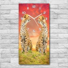 Wallmuralia Moderní hodiny nástěnné Dva gepardi bílé 30x60 cm