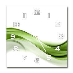 Wallmuralia Skleněné hodiny na stěnu Zelená vlna bílé 30x30 cm