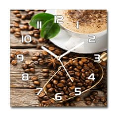 Wallmuralia Skleněné nástěnné hodiny čtverec Káva bílé 30x30 cm