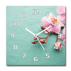 Wallmuralia Skleněné nástěnné hodiny čtverec Orchidej bílé 30x30 cm