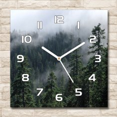 Wallmuralia Skleněné hodiny čtverec Lesní mlha bílé 30x30 cm