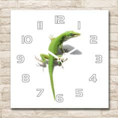 Wallmuralia Skleněné hodiny čtverec Zelená ještěrka bílé 30x30 cm