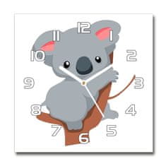 Wallmuralia Skleněné hodiny čtverec Koala na stromě bílé 30x30 cm