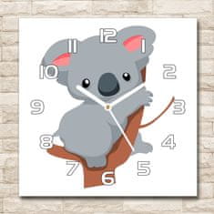 Wallmuralia Skleněné hodiny čtverec Koala na stromě bílé 30x30 cm