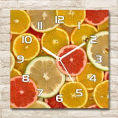 Wallmuralia Skleněné hodiny čtverec Citrusové ovoce bílé 30x30 cm