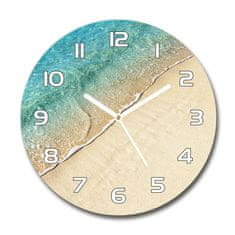 Wallmuralia Skleněné hodiny kulaté Vlna na pláži bílé fi 30 cm