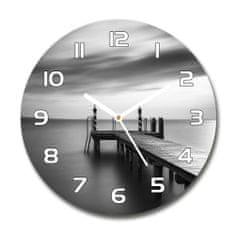 Wallmuralia Skleněné hodiny kulaté Molo nad jezerem bílé fi 30 cm