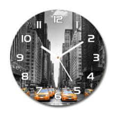 Wallmuralia Skleněné hodiny kulaté Taxi New York bílé fi 30 cm