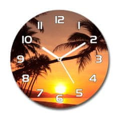 Wallmuralia Skleněné hodiny kulaté Západ slunce pláž bílé fi 30 cm