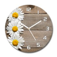 Wallmuralia Skleněné hodiny kulaté Sedmikrásky dřevo bílé fi 30 cm