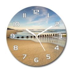 Wallmuralia Skleněné hodiny kulaté Pláž nad Baltem bílé fi 30 cm