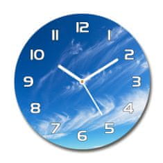 Wallmuralia Skleněné hodiny kulaté Modrné nebe bílé fi 30 cm