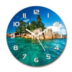 Wallmuralia Skleněné hodiny na stěnu Tropický ostrov bílé fi 30 cm