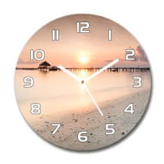 Wallmuralia Skleněné hodiny kulaté Pláž Maledivy bílé fi 30 cm
