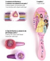 CurePink Doplňky do vlasů v kosmetické tašce Disney: Princess (set 7 kusů|sponky, gumičky, hřeben)