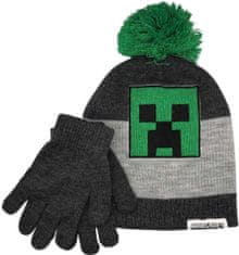 CurePink Dětský zimní set - čepice, rukavice Minecraft: Creeper (univerzální)