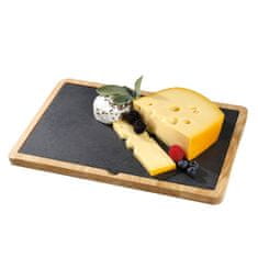Cilio Cilio Formaggio servírovací talíř na sýr s dubovým prostíráním, břidlice, 33 x 23 cm