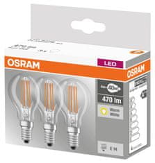 Osram 3x LED žárovka FILAMENT E14 P45 4W = 40W 470lm 2700K Teplá bílá