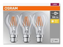 Osram 3x LED žárovka B22d A60 7W = 60W 806lm 2700K Teplá bílá
