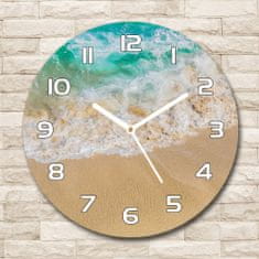 Wallmuralia Skleněné hodiny kulaté Pláž a moře bílé fi 30 cm