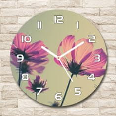 Wallmuralia Skleněné hodiny kulaté Růžové květiny bílé fi 30 cm