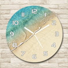 Wallmuralia Skleněné hodiny kulaté Vlna na pláži bílé fi 30 cm