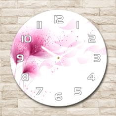 Wallmuralia Skleněné hodiny kulaté Růžové květiny bílé fi 30 cm
