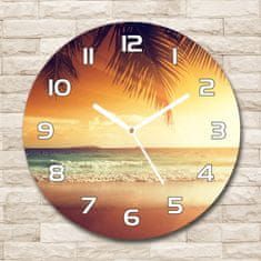 Wallmuralia Skleněné hodiny kulaté Tropická pláž bílé fi 30 cm