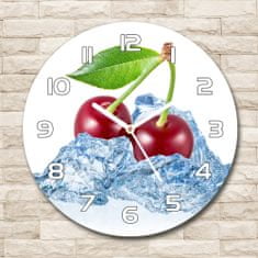 Wallmuralia Skleněné hodiny kulaté Višně s ledem bílé fi 30 cm