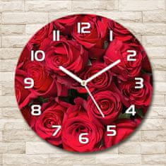 Wallmuralia Skleněné hodiny kulaté Červené růže bílé fi 30 cm