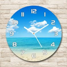 Wallmuralia Skleněné hodiny kulaté Rajská pláž bílé fi 30 cm