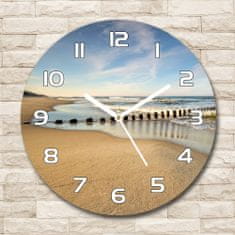Wallmuralia Skleněné hodiny kulaté Pláž nad Baltem bílé fi 30 cm