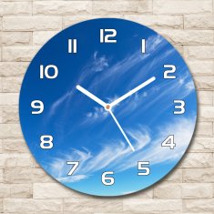 Wallmuralia Skleněné hodiny kulaté Modrné nebe bílé fi 30 cm