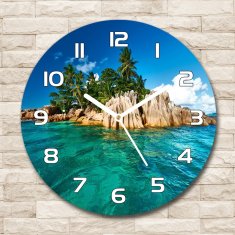 Wallmuralia Skleněné hodiny na stěnu Tropický ostrov bílé fi 30 cm