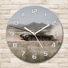 Wallmuralia Skleněné hodiny kulaté Tank na poušti bílé fi 30 cm