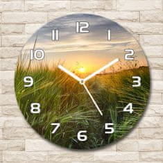 Wallmuralia Skleněné hodiny kulaté Pole pšenice bílé fi 30 cm