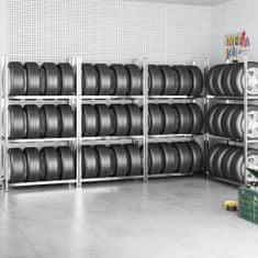 Greatstore 3patrové regály na pneumatiky 4 ks stříbrné 110x40x200 cm ocel