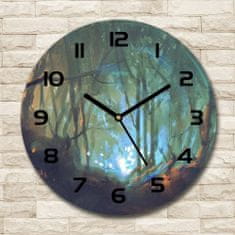 Wallmuralia Skleněné hodiny kulaté Mytický les černé fi 30 cm