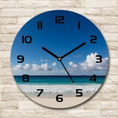 Wallmuralia Skleněné hodiny kulaté Pláž Seychely černé fi 30 cm