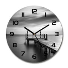 Wallmuralia Skleněné hodiny kulaté Molo nad jezerem černé fi 30 cm