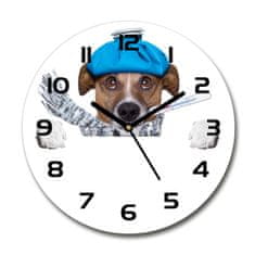Wallmuralia Skleněné hodiny kulaté Nemocný pes černé fi 30 cm