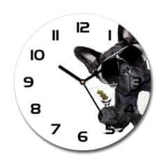 Wallmuralia Skleněné hodiny kulaté Pes s martini černé fi 30 cm