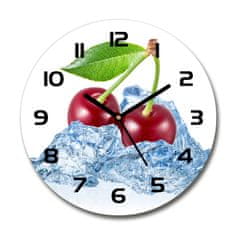 Wallmuralia Skleněné hodiny kulaté Višně s ledem černé fi 30 cm