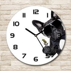 Wallmuralia Skleněné hodiny kulaté Pes s martini černé fi 30 cm