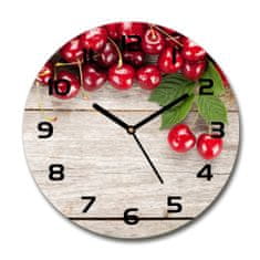 Wallmuralia Skleněné hodiny kulaté Višně na dřevě černé fi 30 cm