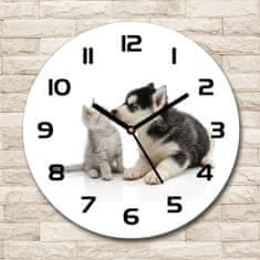 Wallmuralia Skleněné hodiny kulaté Pes a kočka černé fi 30 cm